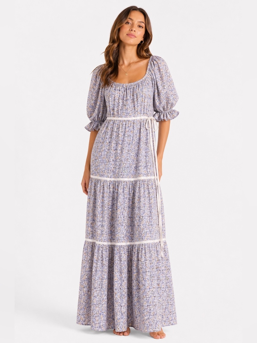 Sofia the label Floral Puff Sleeve Bow Maxi Dress size small NWOT boho prairie